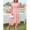 imageGRACE KARIN Womens Casual Summer Dresses V Neck Flutter Ruffle Short Sleeve Dresses 2025 Empire High Waist Flowy Midi DressPink