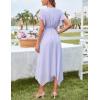 imageGRACE KARIN Womens Casual Summer Dresses V Neck Flutter Ruffle Short Sleeve Dresses 2025 Empire High Waist Flowy Midi DressPurple