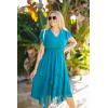 imageGRACE KARIN Womens Casual Summer Dresses V Neck Flutter Ruffle Short Sleeve Dresses 2025 Empire High Waist Flowy Midi DressTeal