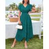 imageGRACE KARIN Womens Casual Summer Dresses V Neck Flutter Ruffle Short Sleeve Dresses 2025 Empire High Waist Flowy Midi DressTeal