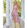 imageGRACE KARIN Womens Summer One Shoulder Sleeveless Dresses Floral Flowy Ruffle High Low Wedding Guest Maxi SundressesPink Roses