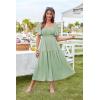 imageGRACE KARIN Womens Summer Short Sleeve Square Neck Smocked Waist Casual Vacation Tiered Flowy Maxi DressGreen