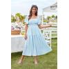 imageGRACE KARIN Womens Summer Short Sleeve Square Neck Smocked Waist Casual Vacation Tiered Flowy Maxi DressLight Blue