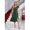 imageGRACE KARIN Womens V Neck Ruffle Sleeve Summer Dress 2025 Split Flowy Tiered Midi Dress Wedding Guest Cocktail DressesDark Greengold Dots