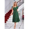 imageGRACE KARIN Womens V Neck Ruffle Sleeve Summer Dress 2025 Split Flowy Tiered Midi Dress Wedding Guest Cocktail DressesDark Greengold Dots