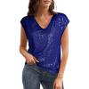 imageGRACE KARIN V Neck Sequin Short Sleeve Tops for Women Elastic Sparkly Tank Top for PartyRoyal Blue