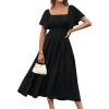 imageGRACE KARIN Womens Summer Short Sleeve Square Neck Smocked Waist Casual Vacation Tiered Flowy Maxi DressBlack