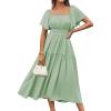 imageGRACE KARIN Womens Summer Short Sleeve Square Neck Smocked Waist Casual Vacation Tiered Flowy Maxi DressGreen