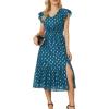 imageGRACE KARIN Womens V Neck Ruffle Sleeve Summer Dress 2025 Split Flowy Tiered Midi Dress Wedding Guest Cocktail DressesPeacock Bluegold Dots
