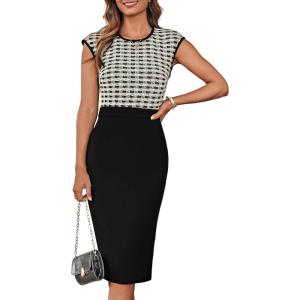 imageGRACE KARIN Women Wear to Work Dress Crew Neck Sleeveless Bodycon Business Pencil DressesBlack Plaid