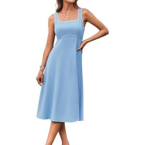 imageGRACE KARIN Womens 2025 Summer Midi Dresses Casual Sleeveless Square Neck A Line Tank Top Dress Flowy Trendy Work DressLight Blue