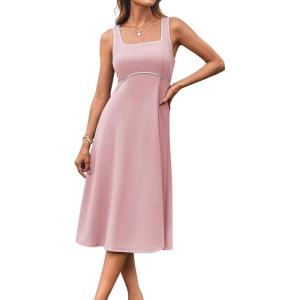 imageGRACE KARIN Womens 2025 Summer Midi Dresses Casual Sleeveless Square Neck A Line Tank Top Dress Flowy Trendy Work DressPink