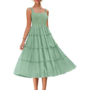 imageGRACE KARIN Womens Summer Midi Tulle Wedding Guest Party Dress Tiered A Line Dress Sleeveless Flowy DressLight Green