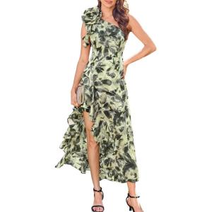 imageGRACE KARIN Womens Summer One Shoulder Sleeveless Dresses Floral Flowy Ruffle High Low Wedding Guest Maxi SundressesInk Painting
