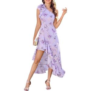 imageGRACE KARIN Womens Summer One Shoulder Sleeveless Dresses Floral Flowy Ruffle High Low Wedding Guest Maxi SundressesPurple Flowers