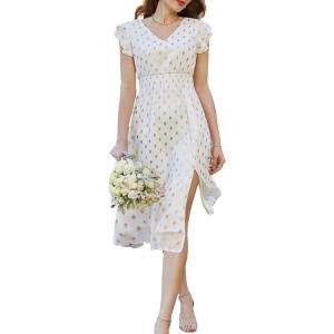 imageGRACE KARIN Womens V Neck Ruffle Sleeve Summer Dress 2025 Split Flowy Tiered Midi Dress Wedding Guest Cocktail DressesWhitepolka Dot