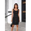 imageGRACE KARIN 2025 Womens Buttons Belted Square Neck Business Work Dress Sleeveless Bodycon Midi DressBlack