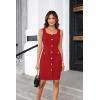 imageGRACE KARIN 2025 Womens Buttons Belted Square Neck Business Work Dress Sleeveless Bodycon Midi DressWine Red