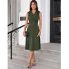 imageGRACE KARIN 2025 Womens Notch Lapel Ruched Wrap V Neck Business Work Dress Sleeveless A Line Midi DressArmy Green