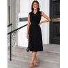imageGRACE KARIN 2025 Womens Notch Lapel Ruched Wrap V Neck Business Work Dress Sleeveless A Line Midi DressBlack