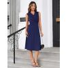 imageGRACE KARIN 2025 Womens Notch Lapel Ruched Wrap V Neck Business Work Dress Sleeveless A Line Midi DressNavy Blue