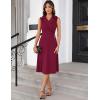 imageGRACE KARIN 2025 Womens Notch Lapel Ruched Wrap V Neck Business Work Dress Sleeveless A Line Midi DressWine Red