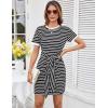 imageGRACE KARIN Striped Shirt Dresses for Women Front Tie Crewneck Wrap Dress Short Sleeve TShirt Casual Mini Bodycon DressBlack