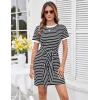 imageGRACE KARIN Striped Shirt Dresses for Women Front Tie Crewneck Wrap Dress Short Sleeve TShirt Casual Mini Bodycon DressBlack