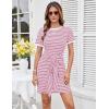 imageGRACE KARIN Striped Shirt Dresses for Women Front Tie Crewneck Wrap Dress Short Sleeve TShirt Casual Mini Bodycon DressPink