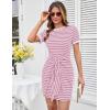 imageGRACE KARIN Striped Shirt Dresses for Women Front Tie Crewneck Wrap Dress Short Sleeve TShirt Casual Mini Bodycon DressPink