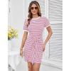 imageGRACE KARIN Striped Shirt Dresses for Women Front Tie Crewneck Wrap Dress Short Sleeve TShirt Casual Mini Bodycon DressPink