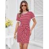 imageGRACE KARIN Striped Shirt Dresses for Women Front Tie Crewneck Wrap Dress Short Sleeve TShirt Casual Mini Bodycon DressRed