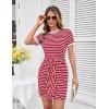 imageGRACE KARIN Striped Shirt Dresses for Women Front Tie Crewneck Wrap Dress Short Sleeve TShirt Casual Mini Bodycon DressRed