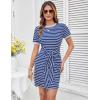 imageGRACE KARIN Striped Shirt Dresses for Women Front Tie Crewneck Wrap Dress Short Sleeve TShirt Casual Mini Bodycon DressRoyal Blue