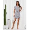 imageGRACE KARIN Striped Shirt Dresses for Women Front Tie Crewneck Wrap Dress Short Sleeve TShirt Casual Mini Bodycon DressWhite