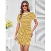 imageGRACE KARIN Striped Shirt Dresses for Women Front Tie Crewneck Wrap Dress Short Sleeve TShirt Casual Mini Bodycon DressYellow