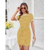 imageGRACE KARIN Striped Shirt Dresses for Women Front Tie Crewneck Wrap Dress Short Sleeve TShirt Casual Mini Bodycon DressYellow