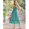imageGRACE KARIN Womens 2025 Summer Maxi Dress Casual Sleeveless Spaghetti Strap Smocked Ruffle Beach Long Dress with PocketsBlue Green
