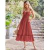 imageGRACE KARIN Womens 2025 Summer Maxi Dress Casual Sleeveless Spaghetti Strap Smocked Ruffle Beach Long Dress with PocketsBrick Red
