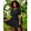 imageGRACE KARIN Womens Eyelet Vacation Dress Summer Casual Aline Mini Sundress Puff Sleeve Tie V Neck Ruffle Short Beach DressBlack