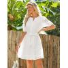 imageGRACE KARIN Womens Eyelet Vacation Dress Summer Casual Aline Mini Sundress Puff Sleeve Tie V Neck Ruffle Short Beach DressIvory