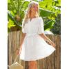 imageGRACE KARIN Womens Eyelet Vacation Dress Summer Casual Aline Mini Sundress Puff Sleeve Tie V Neck Ruffle Short Beach DressIvory