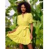 imageGRACE KARIN Womens Eyelet Vacation Dress Summer Casual Aline Mini Sundress Puff Sleeve Tie V Neck Ruffle Short Beach DressYellow