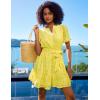 imageGRACE KARIN Womens Eyelet Vacation Dress Summer Casual Aline Mini Sundress Puff Sleeve Tie V Neck Ruffle Short Beach DressYellow