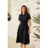 imageGRACE KARIN Womens Linen Dresses Summer Casual Flowy Collar Button Down Dress Front Tie Short Sleeve Pockets Midi Work DressBlack