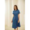 imageGRACE KARIN Womens Linen Dresses Summer Casual Flowy Collar Button Down Dress Front Tie Short Sleeve Pockets Midi Work DressGray Blue