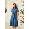 imageGRACE KARIN Womens Linen Dresses Summer Casual Flowy Collar Button Down Dress Front Tie Short Sleeve Pockets Midi Work DressGray Blue