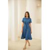 imageGRACE KARIN Womens Linen Dresses Summer Casual Flowy Collar Button Down Dress Front Tie Short Sleeve Pockets Midi Work DressGray Blue