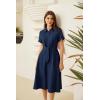 imageGRACE KARIN Womens Linen Dresses Summer Casual Flowy Collar Button Down Dress Front Tie Short Sleeve Pockets Midi Work DressNavy Blue