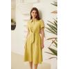 imageGRACE KARIN Womens Linen Dresses Summer Casual Flowy Collar Button Down Dress Front Tie Short Sleeve Pockets Midi Work DressYellow